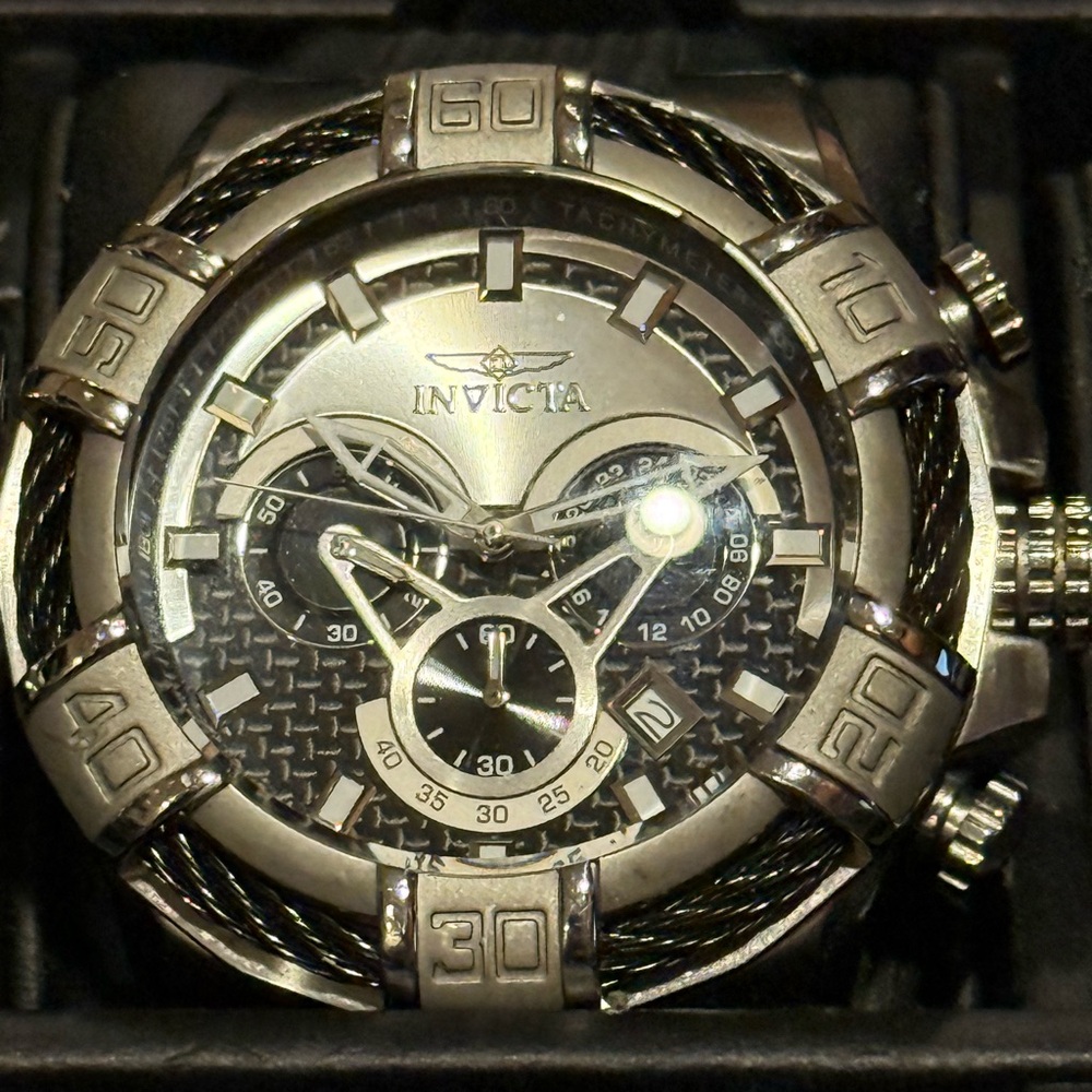Invicta Silver and Black Chronograph Watch #24691